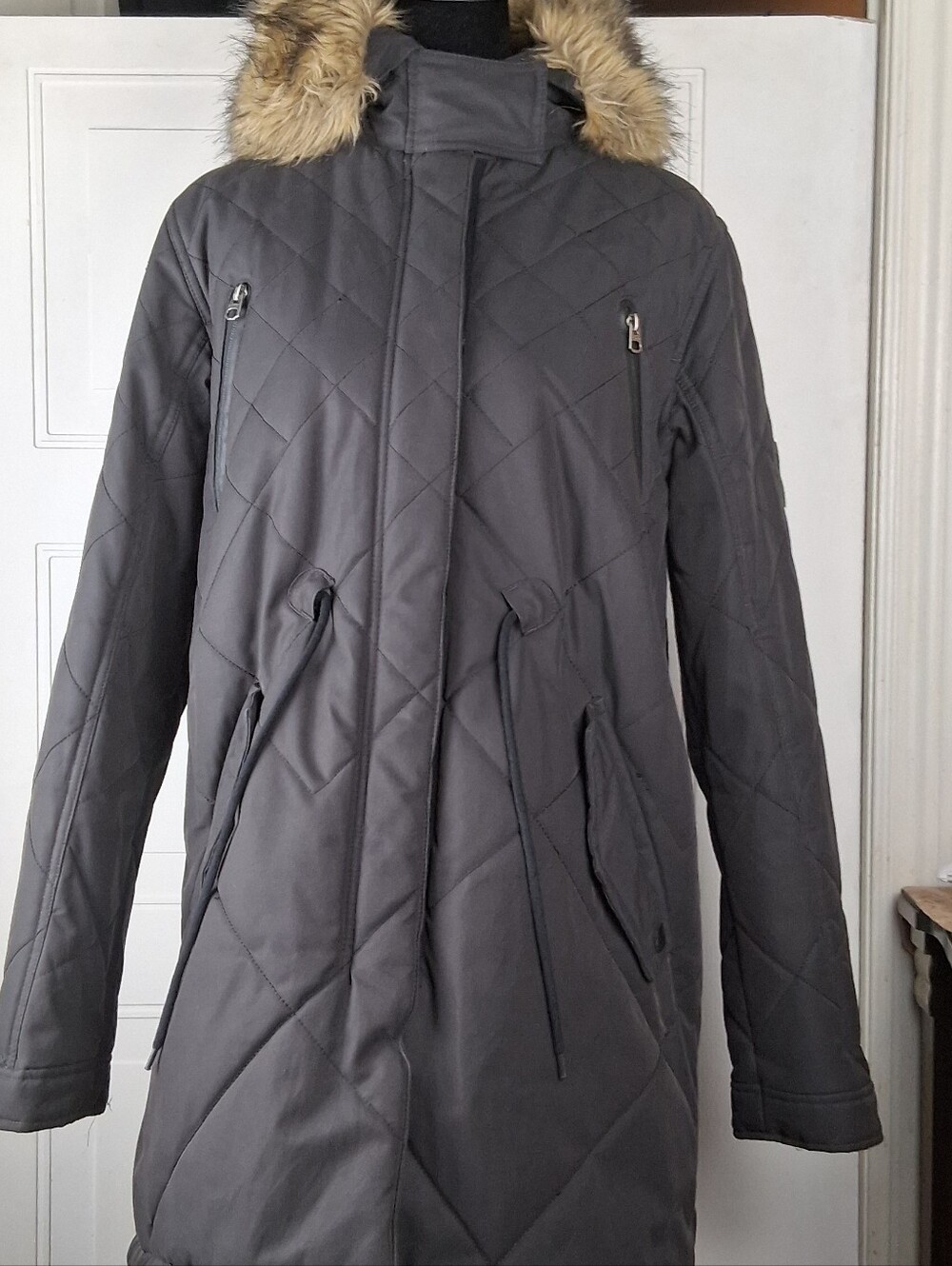 Burton Charcoal Quilted Women's Puffer with Faux Fur Hood
